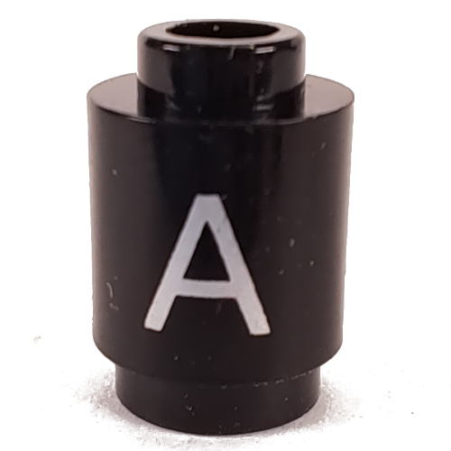 Brick Round 1 × 1 Open Stud with Letter 'A' Print Black