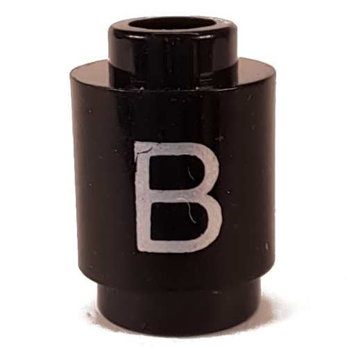 Brick Round 1 × 1 Open Stud with Letter 'B' Print Black