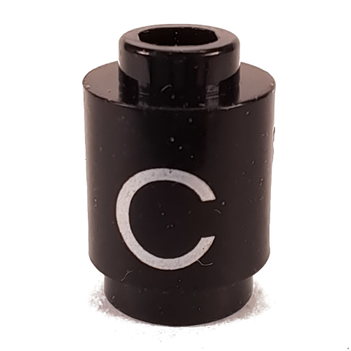 Brick Round 1 × 1 Open Stud with Letter 'C' Print Black