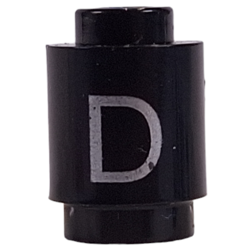 Brick Round 1 × 1 Open Stud with Letter 'D' Print Black