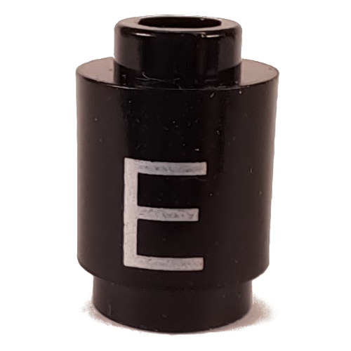 Brick Round 1 × 1 Open Stud with Letter 'E' Print Black