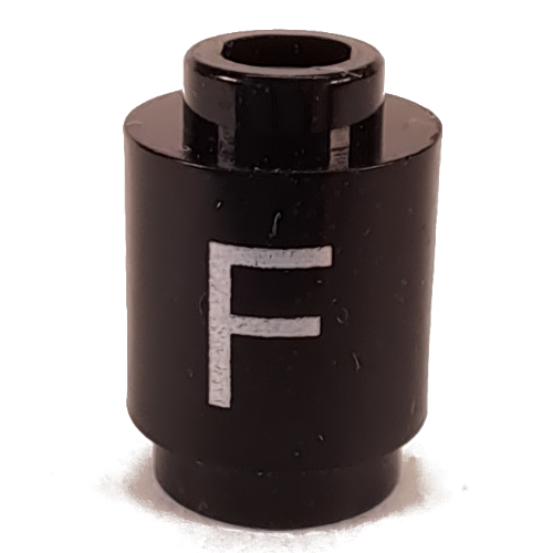 Brick Round 1 × 1 Open Stud with Letter 'F' Print Schwarz