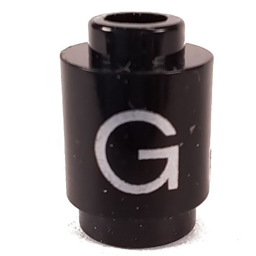 Brick Round 1 × 1 Open Stud with Letter 'G' Print Schwarz