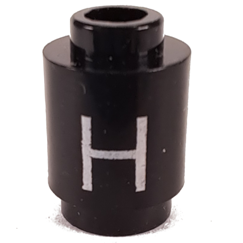 Brick Round 1 × 1 Open Stud with Letter 'H' Print Schwarz