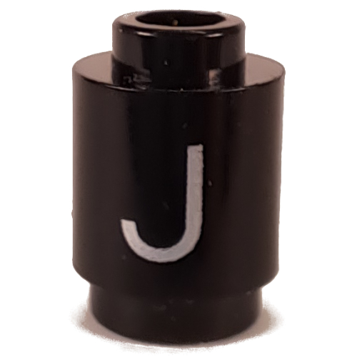 Brick Round 1 × 1 Open Stud with Letter 'J' Print Black