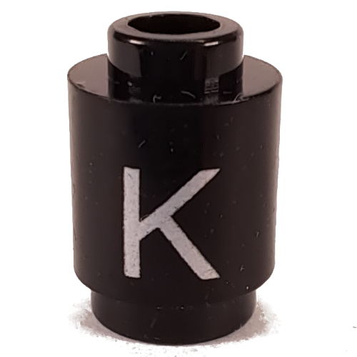 Brick Round 1 × 1 Open Stud with Letter 'K' Print Schwarz