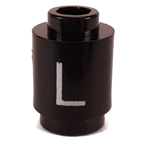 Brick Round 1 × 1 Open Stud with Letter 'L' Print Black
