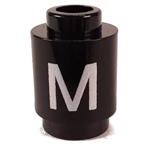 Brick Round 1 × 1 Open Stud with Letter 'M' Print Schwarz