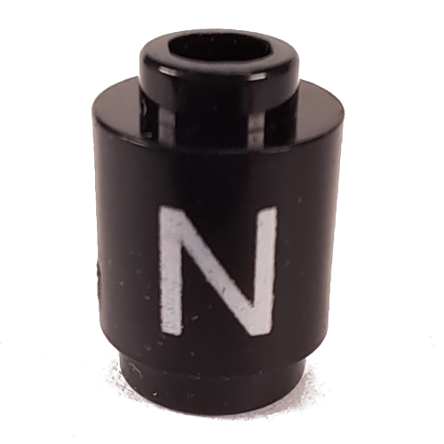 Brick Round 1 × 1 Open Stud with Letter 'N' Print Black