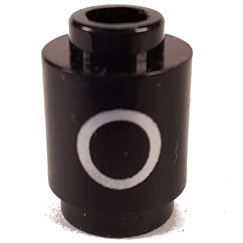 Brick Round 1 × 1 Open Stud with Letter 'O' Print Black