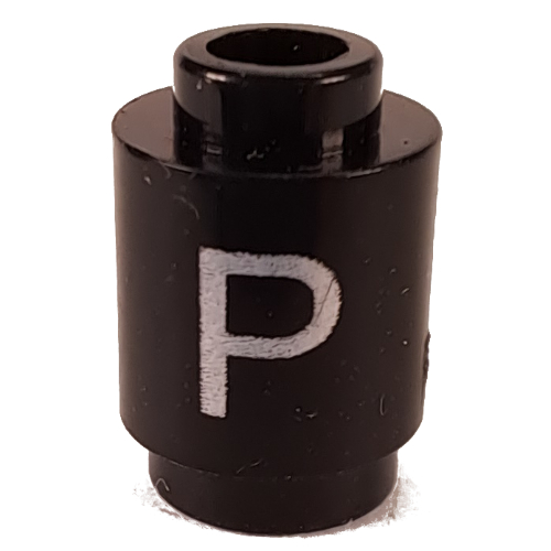 Brick Round 1 × 1 Open Stud with Letter 'P' Print Black
