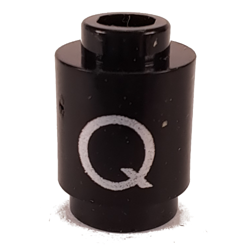 Brick Round 1 × 1 Open Stud with Letter 'Q' Print Black