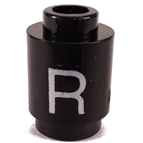 Brick Round 1 × 1 Open Stud with Letter 'R' Print Schwarz