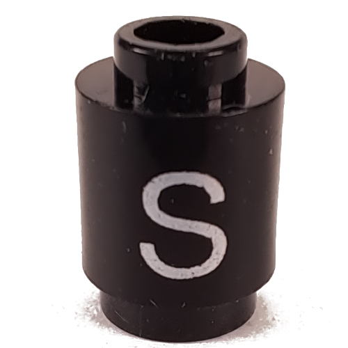 Brick Round 1 × 1 Open Stud with Letter 'S' Print Schwarz