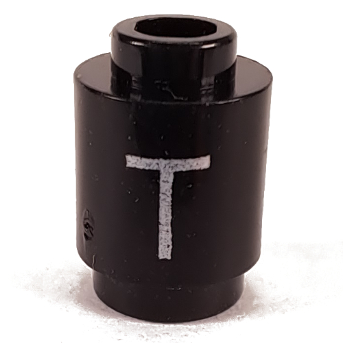 Brick Round 1 × 1 Open Stud with Letter 'T' Print Black