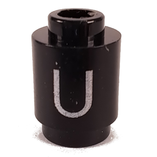 Brick Round 1 × 1 Open Stud with Letter 'U' Print Black