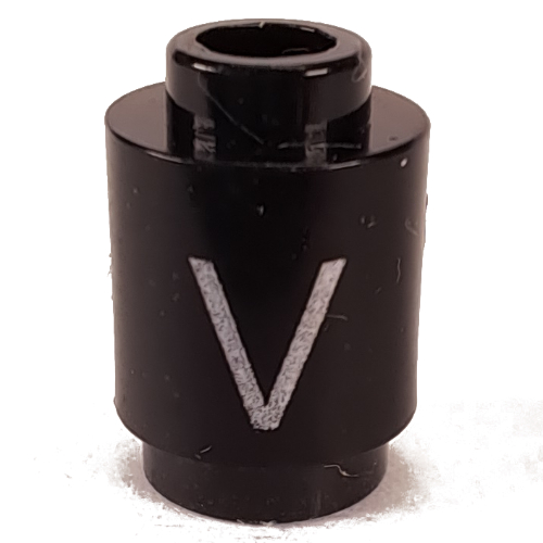 Brick Round 1 × 1 Open Stud with Letter 'V' Print Black