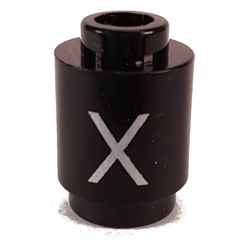 Brick Round 1 × 1 Open Stud with Letter 'X' Print Schwarz