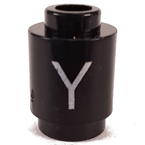 Brick Round 1 × 1 Open Stud with Letter 'Y' Print Black
