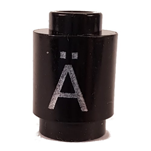 Brick Round 1 × 1 Open Stud with Letter 'Ä' Print Schwarz