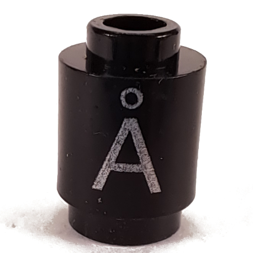 Brick Round 1 × 1 Open Stud with Letter 'Å' Print Schwarz