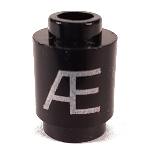 Brick Round 1 × 1 Open Stud with Letter 'Æ' Print Schwarz