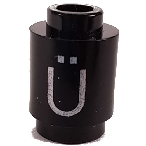 Brick Round 1 × 1 Open Stud with Letter 'Ü' Print Black