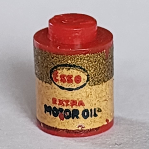 Brick Round 1 × 1 Solid Stud, No Bottom Groove with Esso Extra Motor Oil Print (Sticker) Red
