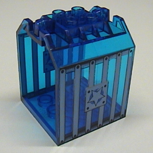 Container / Box, Open Ended 4 × 4 × 4 with 1 Hinge Finger Each End with Jail Bars and Star Print Transparent-Dunkelblau