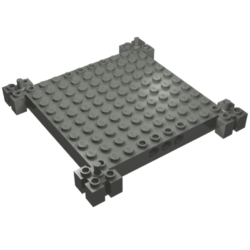 Brick Special 12 × 12 Base with 4 Corner Pegs, 1 × 10 Cutouts, Grooves Dark Bluish Gray