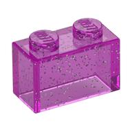 Brick 1 × 2 without Bottom Tube Glitter Trans-Dark Pink