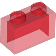 Stein 1 × 2 ohne unten Rohr Transparent-Rot