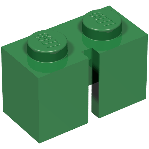 Brick 1 × 2 without Bottom Tube, Slotted (with 1 slot) Green