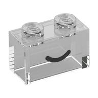 Brick 1 × 2 without Bottom Tube with Black Curved Line / Smile print Trans-Clear