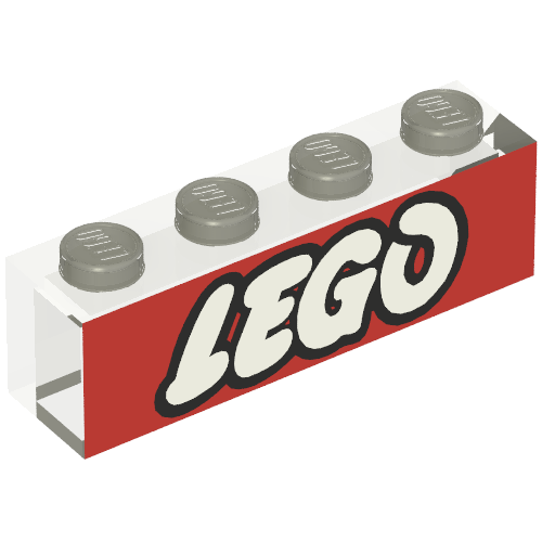 Brick 1 × 4 without Bottom Tubes and LEGO Logo Open "O"/Red Print Trans-Clear