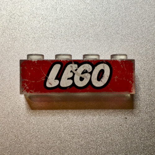 Brick 1 × 4 without Bottom Tubes and LEGO Logo Closed "O"/Red Print Transparent