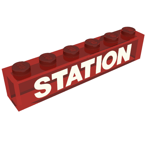Brick 1 × 6 with White 'STATION' Print Transparent-Rot