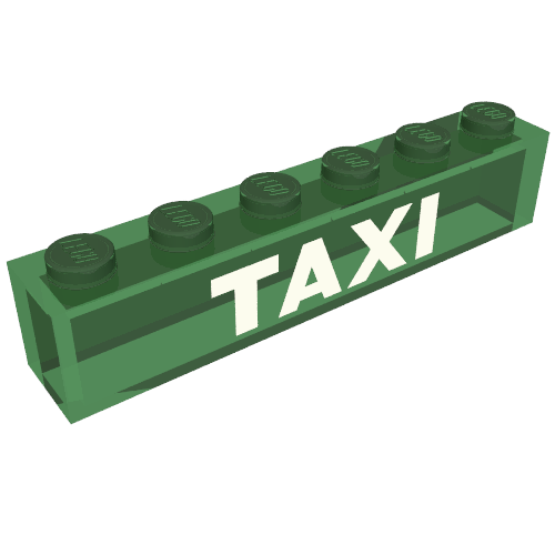 Brick 1 × 6 with 'TAXI' Print in Transparent-Grün