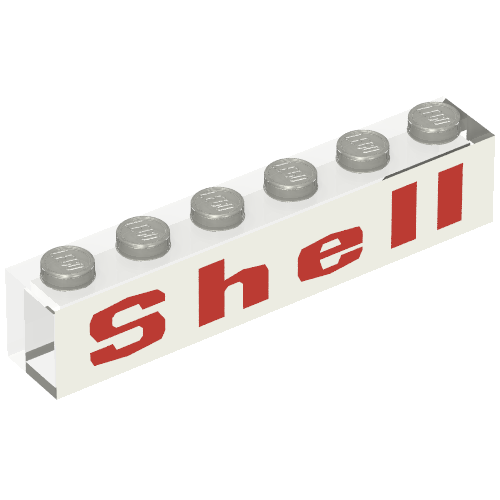 Brick 1 × 6 with No Bottom Tubes with Red/White 'Shell' Print Transparent