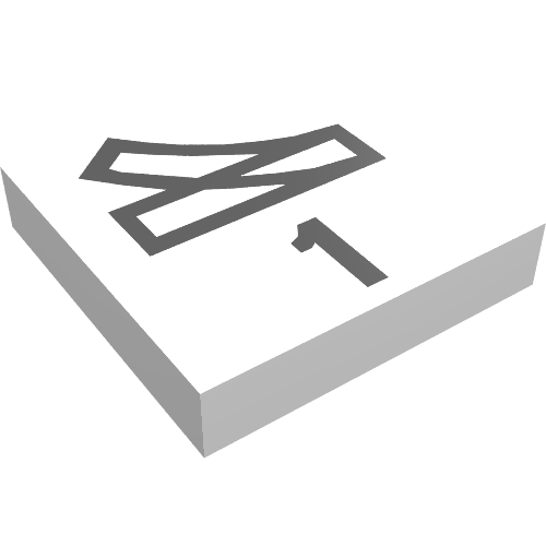 Tile 2 × 2 without Groove with Train Point Right, 1 Print White