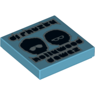 Tile 2 × 2 with 'dj rhuzky', 'hollywood dawez' and Black Heads with Glasses Print Medium Azure