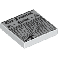 Tile 2 × 2 with Newspaper 'City Financial News' Print Weiß