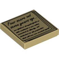 Tile 2 × 2 with 'Four score and seven years ago...' on Sheaf of Paper Print Tan