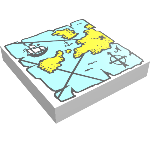 Tile 2 × 2 with Blue and Yellow Map Print White