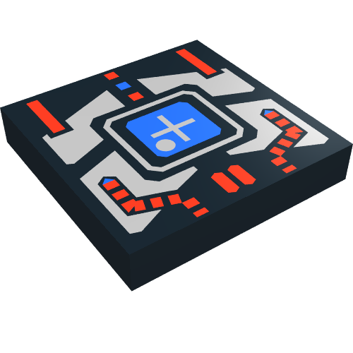 Tile 2 × 2 with Blue Screen, Silver and Red Panel Print