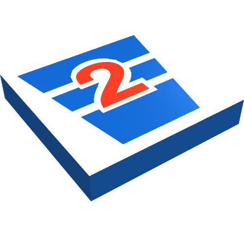 Tile 2 × 2 with Red "2" and White Striped Wedge Print Blau