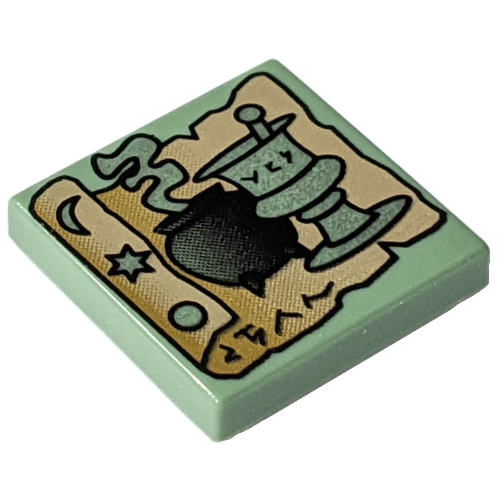 Tile 2 × 2 with Scroll and Potions Print (HP) Sand Green