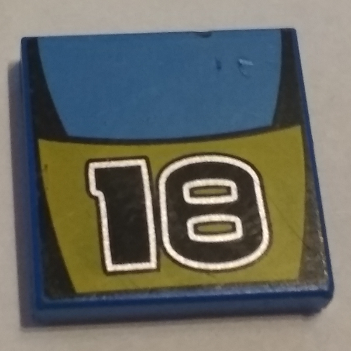 Tile 2 × 2 with Number 18 and Medium Blue / Yellow Stripes Print Blue