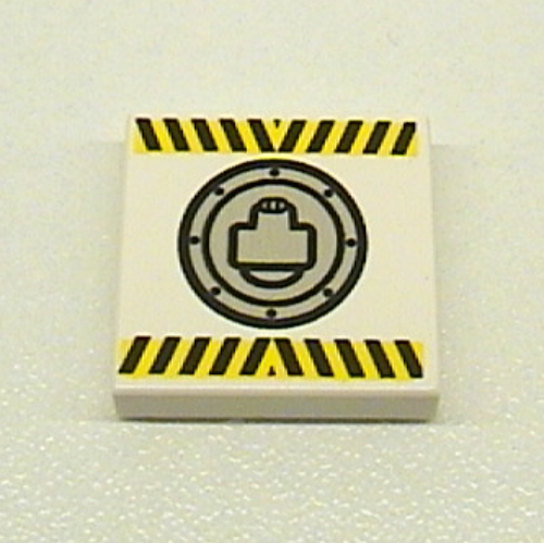 Tile 2 × 2 with Black and Yellow Danger Stripes and Round Hatch Print Weiß