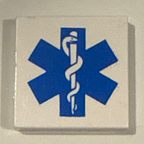 Tile 2 × 2 with Blue EMT Star of Life Print Weiß
